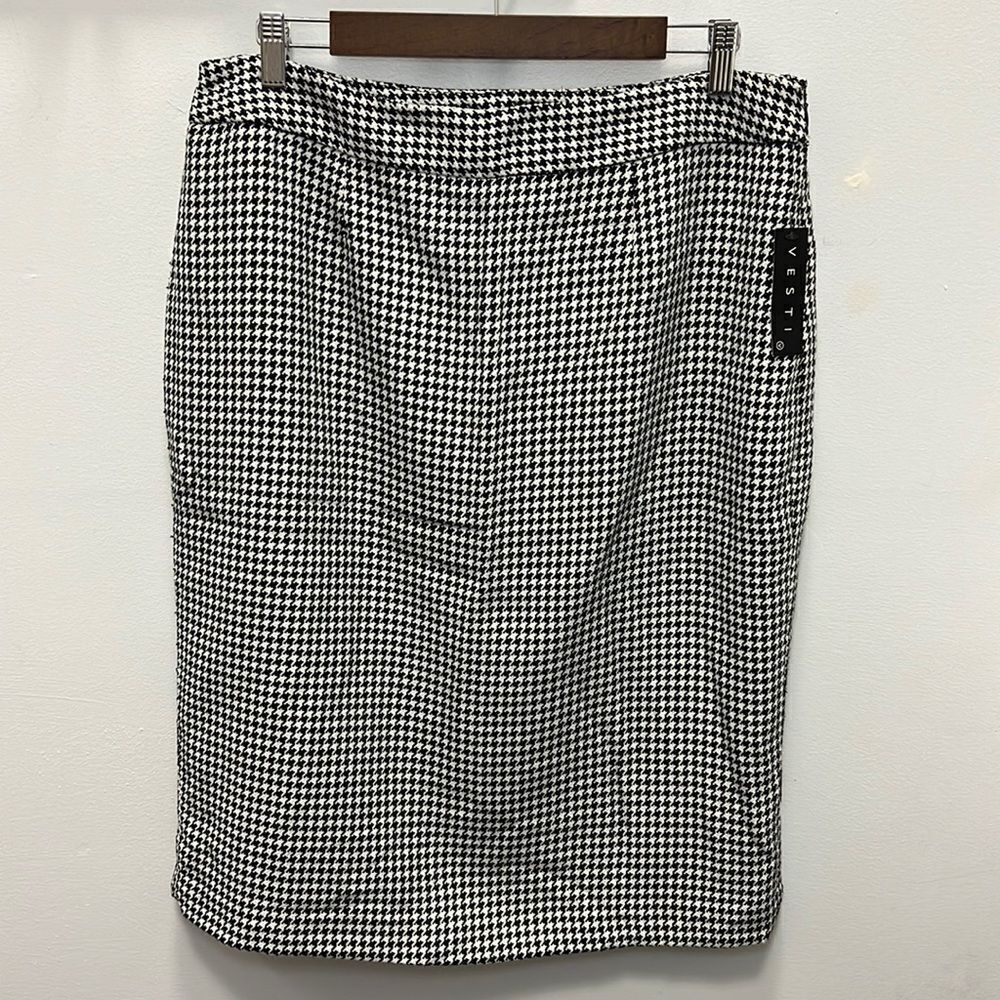 Vesti Women’s Black White Houndstooth Midi Skirt Size 14